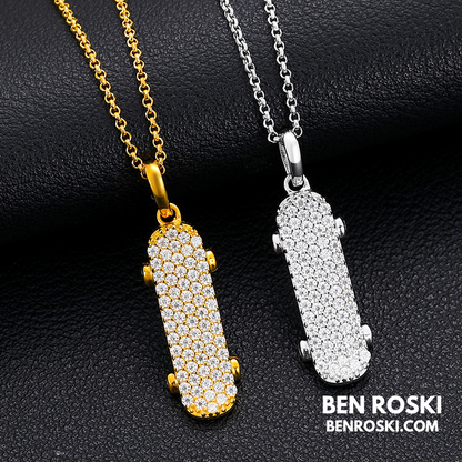 Skateboard Pendant Necklace Sterling Silver, Gold, or Rose Gold | VVS Moissanite | GRA Certified
