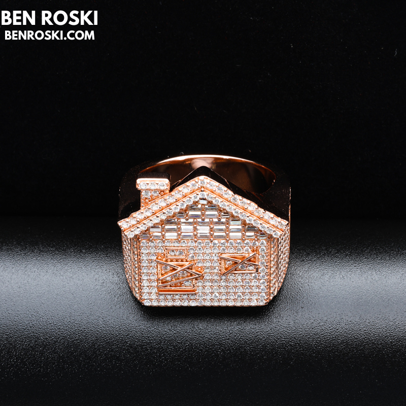 Iced-Out Roman Numeral Mansion Ring Sterling Silver or Gold/Rose Gold Plated | VVS Moissanite | GRA Certified