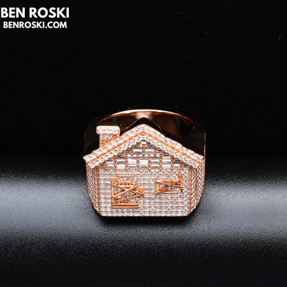 Iced-Out Roman Numeral Mansion Ring Sterling Silver or Gold/Rose Gold Plated | VVS Moissanite | GRA Certified