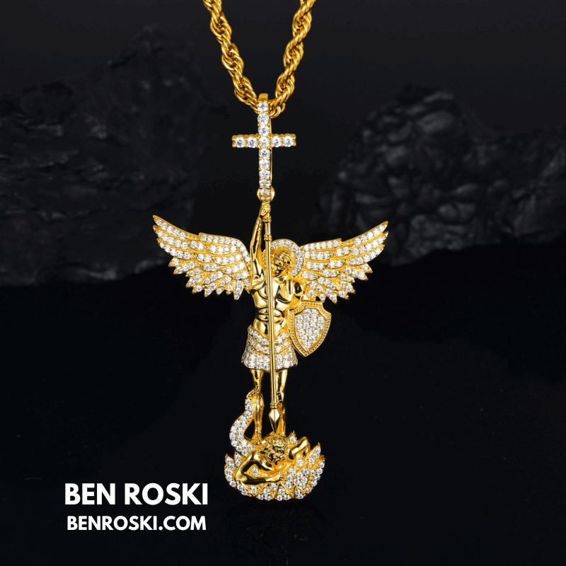 Archangel Michael Pendant – 77MM Height |  VVS1 Moissanite | GRA Certified