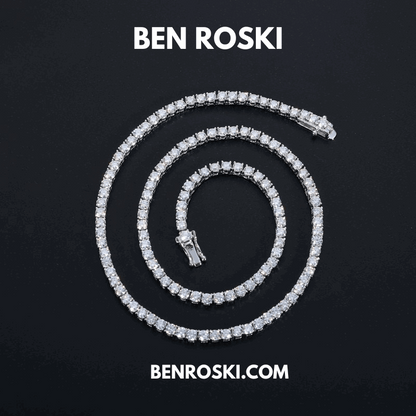 Moissanite Tennis Chain Necklace – 4MM Sterling Silver, Gold & Rose Gold | VVS1 Moissanite | GRA Certified