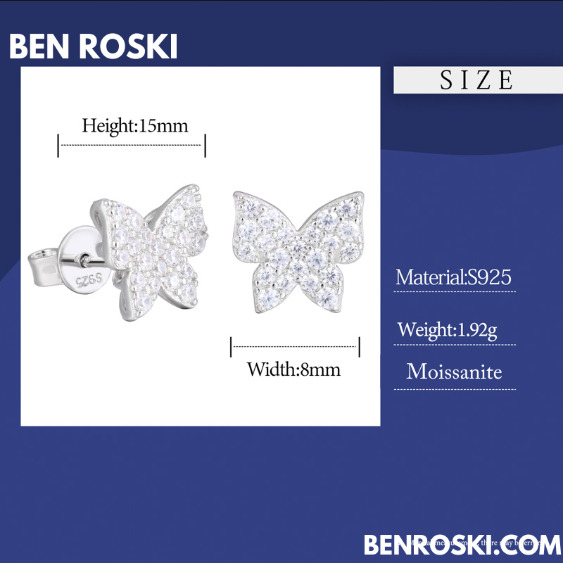 Butterfly Stud Earrings Sterling Silver, Gold, or Rose Gold | VVS Moissanite | GRA Certified
