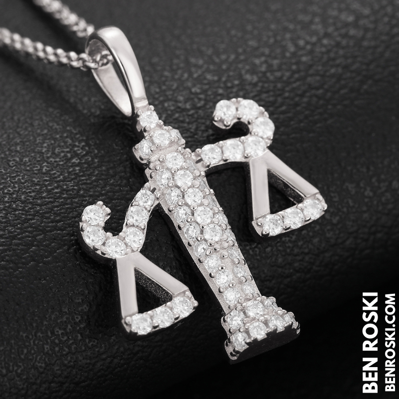 Scales of Justice Pendant Sterling Silver, Gold, or Rose Gold | VVS Moissanite | GRA Certified