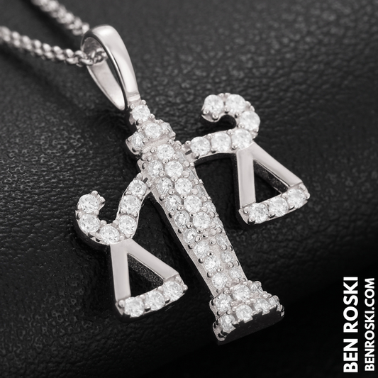 Scales of Justice Pendant Sterling Silver, Gold, or Rose Gold | VVS Moissanite | GRA Certified