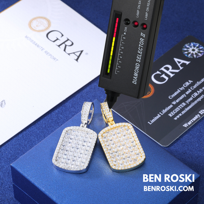 Iced Moissanite Rectangular Pendant Sterling Silver, Gold or Rose Gold Plated | VVS Moissanite | GRA Certified
