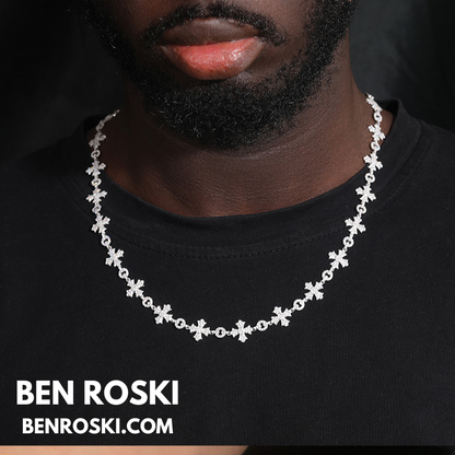 12MM Moissanite Cross Link Chain Sterling Silver, Gold, or Rose Gold | GRA Certified