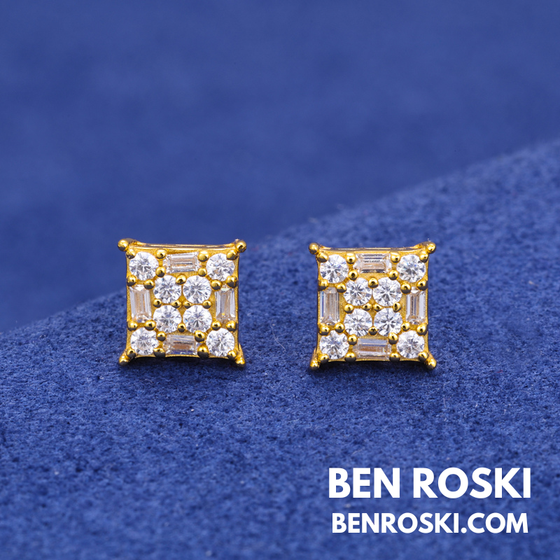 Square Cluster Stud Earrings Sterling Silver or Gold/Rose Gold Plated | VVS Moissanite | GRA Certified