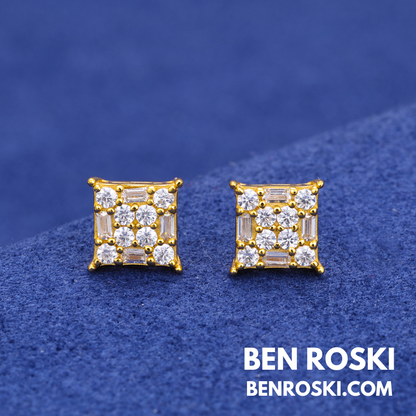 Square Cluster Stud Earrings Sterling Silver or Gold/Rose Gold Plated | VVS Moissanite | GRA Certified