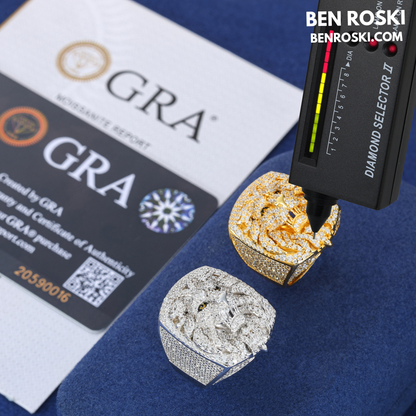 Lion Head Moissanite Ring Sterling Silver, Gold & Rose Gold | VVS Moissanite | GRA Certified
