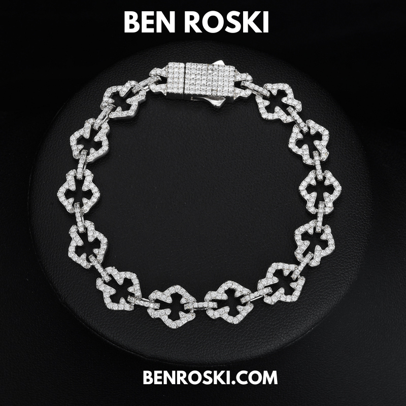 Moissanite Clover Link Bracelet Sterling Silver, Gold & Rose Gold | VVS Moissanite | GRA Certified