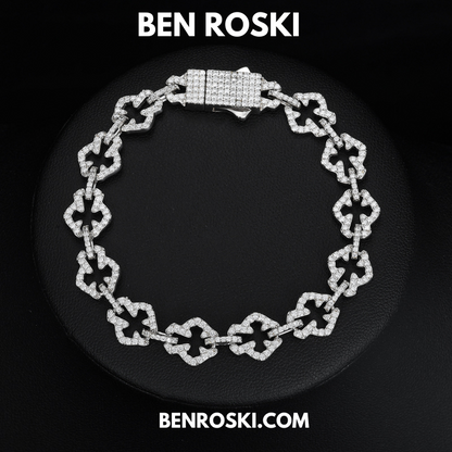 Moissanite Clover Link Bracelet Sterling Silver, Gold & Rose Gold | VVS Moissanite | GRA Certified