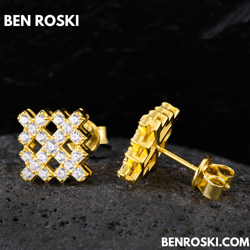 Geometric Cluster Stud Earrings Sterling Silver, Gold, or Rose Gold | VVS Moissanite | GRA Certified