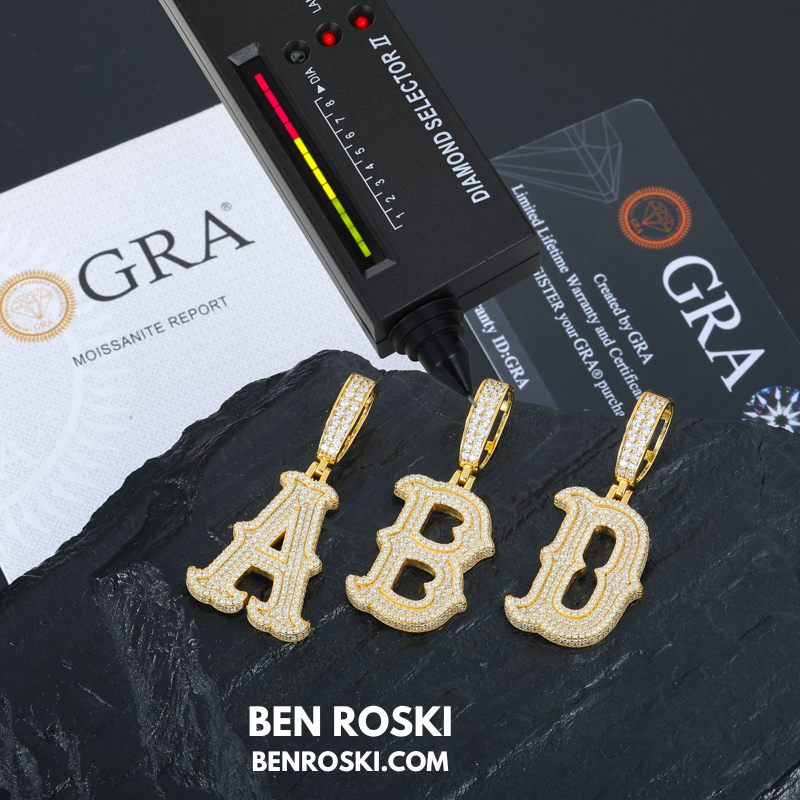 Iced-Out Moissanite Initial Pendant Sterling Silver | Gold, Silver & Rose Gold | VVS Moissanite | GRA Certified