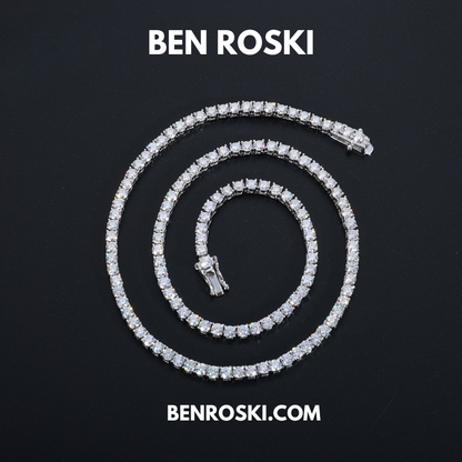 Moissanite Tennis Chain Necklace 3MM Sterling Silver, Gold & Rose Gold | VVS1 Moissanite | GRA Certified