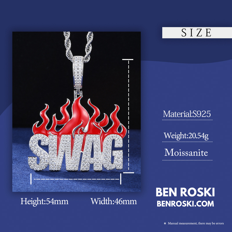 SWAG Flame Pendant Sterling Silver or Gold/Rose Gold Plated | VVS Moissanite | GRA Certified