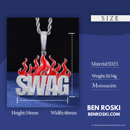 SWAG Flame Pendant Sterling Silver or Gold/Rose Gold Plated | VVS Moissanite | GRA Certified