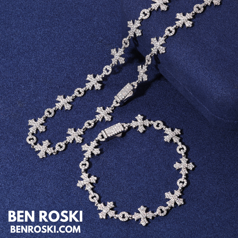 12MM Moissanite Cross Link Bracelet Sterling Silver, Gold, or Rose Gold | GRA Certified