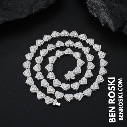 8MM Heart Moissanite Chain Sterling Silver, Gold, or Rose Gold | GRA Certified