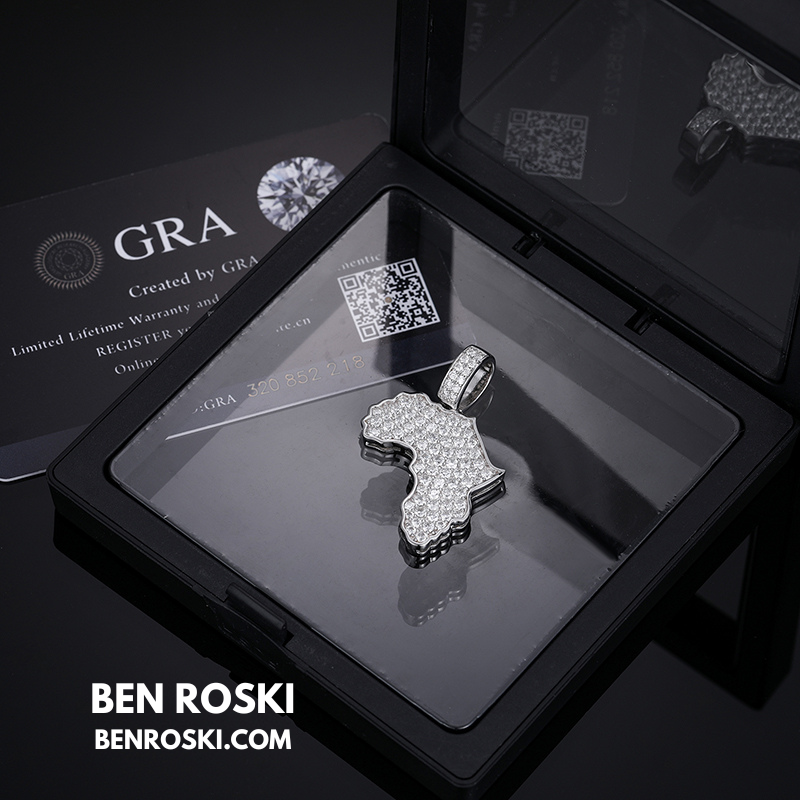 Africa Map Moissanite Pendant Sterling Silver or Gold/Rose Gold Plated | VVS Moissanite | GRA Certified