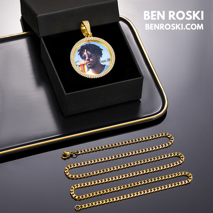 Custom Photo Round Pendant Sterling Silver or Gold & Rose Gold Plated | Moissanite | GRA Certified