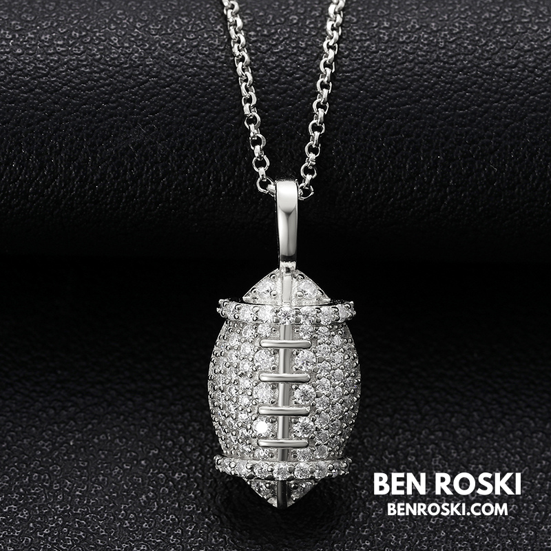 Moissanite Football Pendant Necklace Sterling Silver, Gold, or Rose Gold | VVS Moissanite | GRA Certified