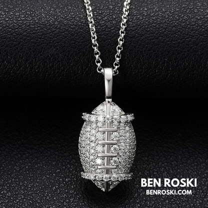 Moissanite Football Pendant Necklace Sterling Silver, Gold, or Rose Gold | VVS Moissanite | GRA Certified