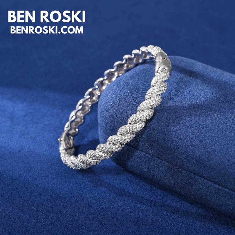 Baguette Moissanite Open Bangle Sterling Silver, Gold Plated & Rose Gold Plated over 925 Silver | GRA Certified