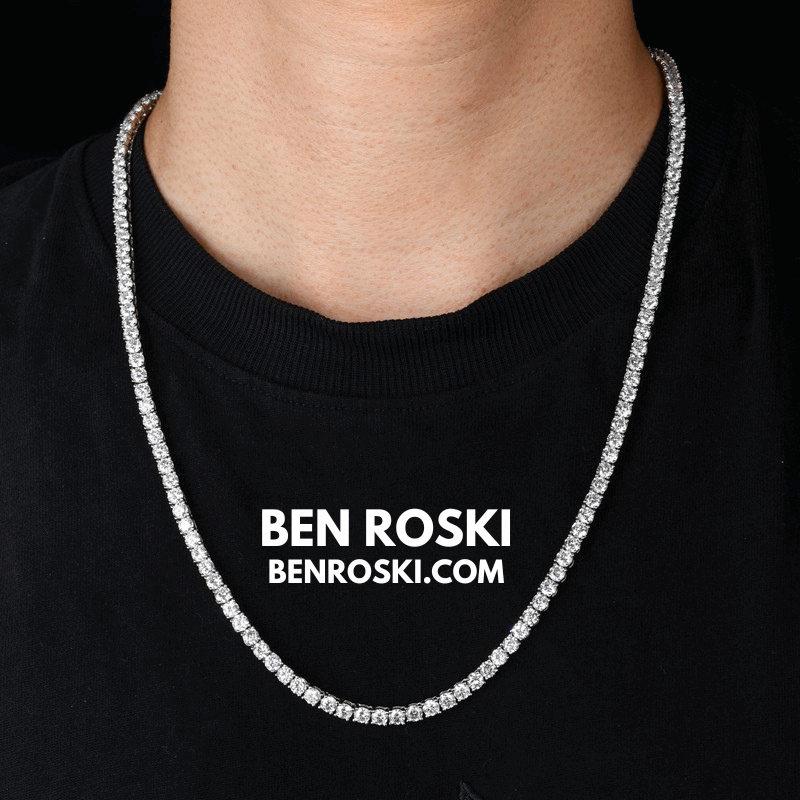 Moissanite Tennis Chain Necklace – 4MM Sterling Silver, Gold & Rose Gold | VVS1 Moissanite | GRA Certified