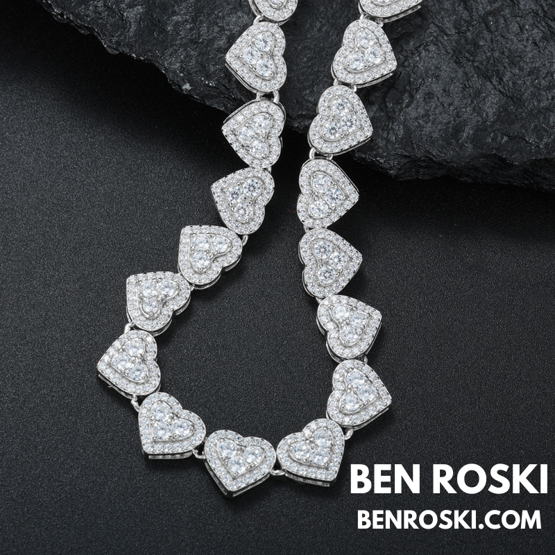 8MM Heart Moissanite Chain Sterling Silver, Gold, or Rose Gold | GRA Certified