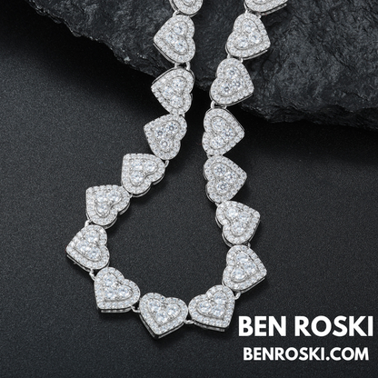 8MM Heart Moissanite Chain Sterling Silver, Gold, or Rose Gold | GRA Certified