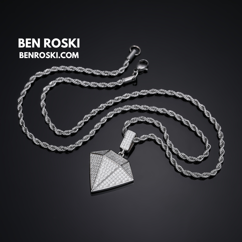 Diamond Shape Moissanite Pendant Sterling Silver, Gold / Rose Gold Plated | GRA Certified