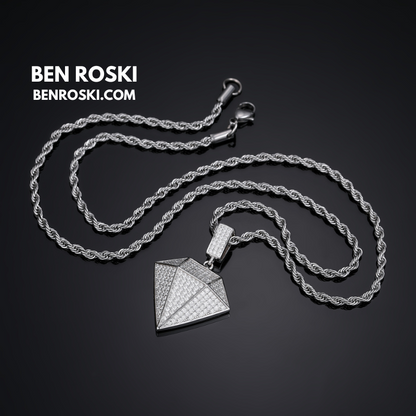 Diamond Shape Moissanite Pendant Sterling Silver, Gold / Rose Gold Plated | GRA Certified