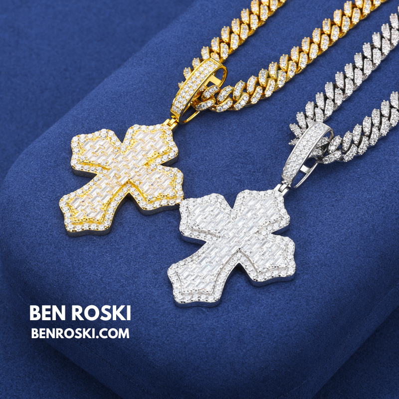 Moissanite Cross Pendant Sterling Silver or Gold & Rose Gold Plated | VVS Moissanite | GRA Certified