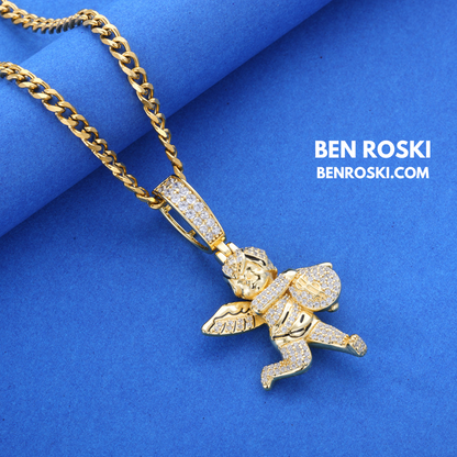 Angel Money Bag Pendant Sterling Silver or Gold & Rose Gold Plated | VVS Moissanite | GRA Certified