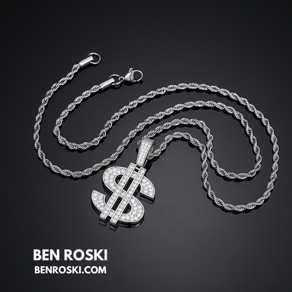 Moissanite Dollar Sign Pendant Sterling Silver or Gold/Rose Gold Plated | VVS Moissanite | GRA Certified