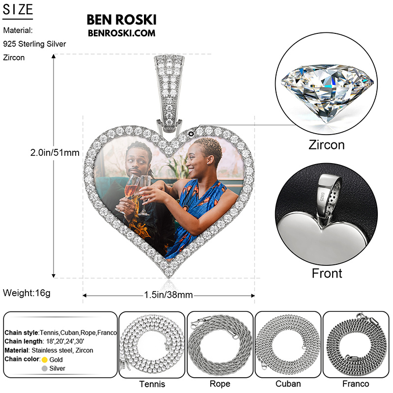 Custom Heart Photo Pendant Sterling Silver, Gold, or Rose Gold | vvs Moissanites | Personalized