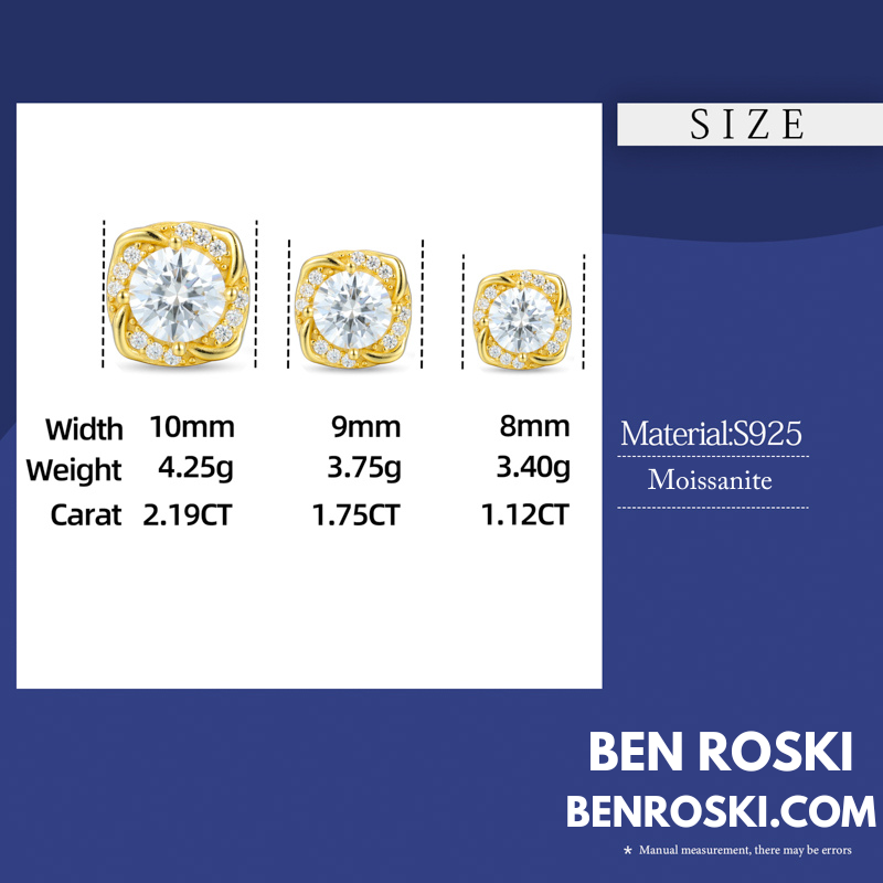 Moissanite Halo Stud Earrings Sterling Silver or Gold/Rose Gold Plated | VVS Moissanite | GRA Certified