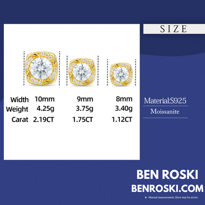 Moissanite Halo Stud Earrings Sterling Silver or Gold/Rose Gold Plated | VVS Moissanite | GRA Certified