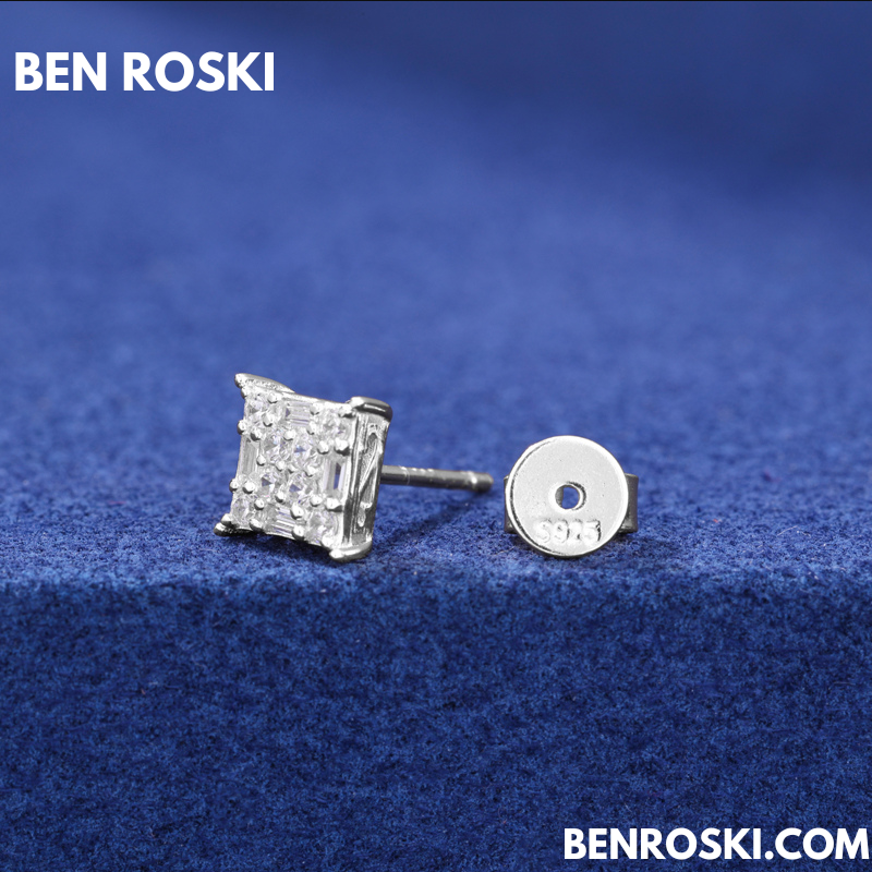 Square Cluster Stud Earrings Sterling Silver or Gold/Rose Gold Plated | VVS Moissanite | GRA Certified