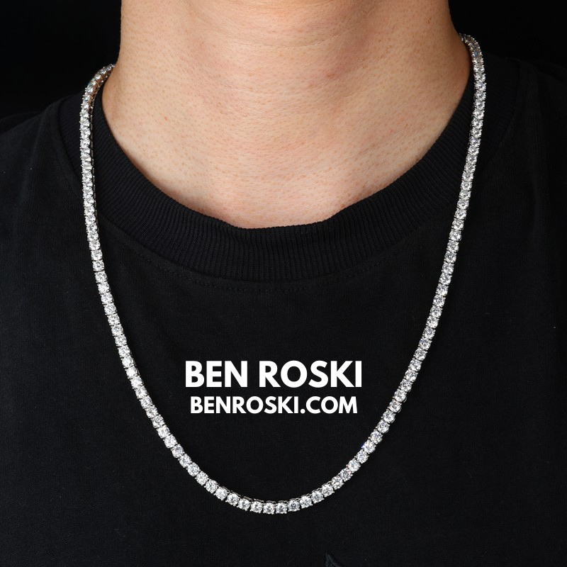 Moissanite Tennis Chain Necklace 3MM Sterling Silver, Gold & Rose Gold | VVS1 Moissanite | GRA Certified