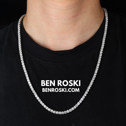 Moissanite Tennis Chain Necklace 3MM Sterling Silver, Gold & Rose Gold | VVS1 Moissanite | GRA Certified