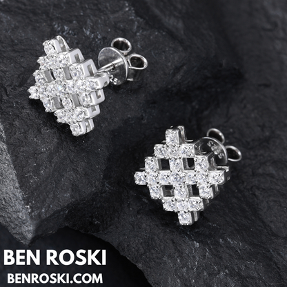 Geometric Cluster Stud Earrings Sterling Silver, Gold, or Rose Gold | VVS Moissanite | GRA Certified