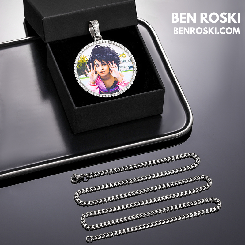 Custom Photo Round Pendant Sterling Silver or Gold & Rose Gold Plated | Moissanite | GRA Certified