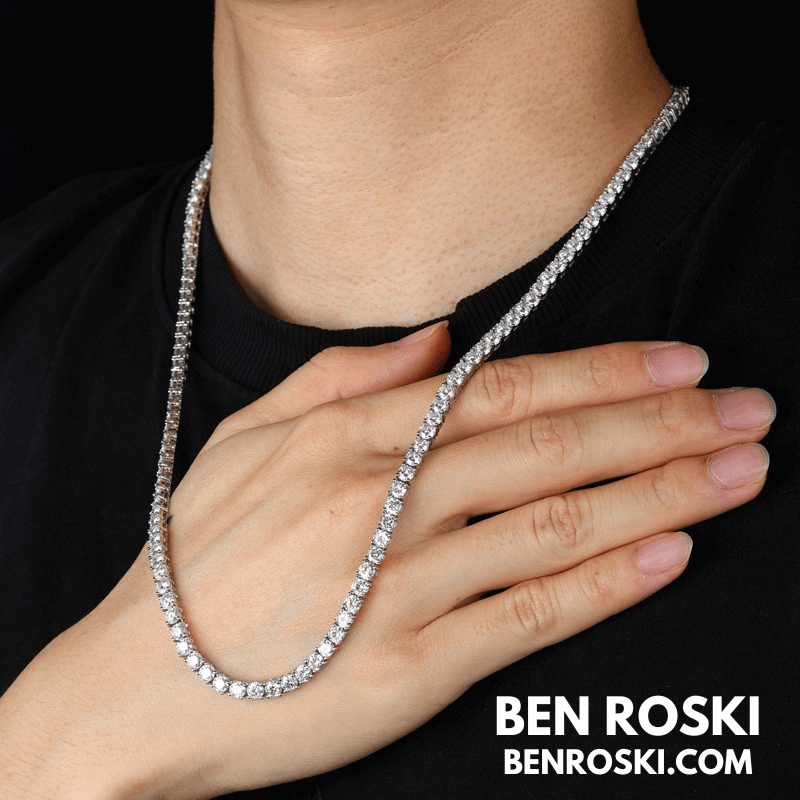 Moissanite Tennis Chain Necklace – 4MM Sterling Silver, Gold & Rose Gold | VVS1 Moissanite | GRA Certified