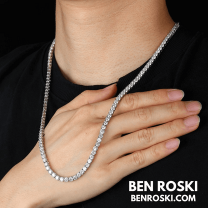 Moissanite Tennis Chain Necklace – 4MM Sterling Silver, Gold & Rose Gold | VVS1 Moissanite | GRA Certified