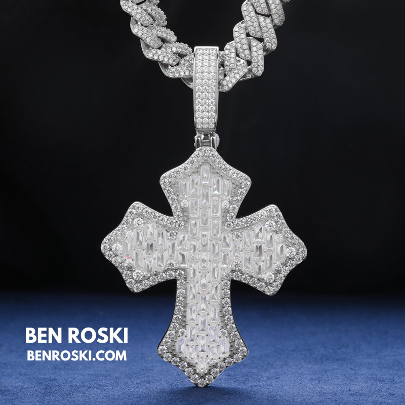 Moissanite Cross Pendant Sterling Silver or Gold & Rose Gold Plated | VVS Moissanite | GRA Certified