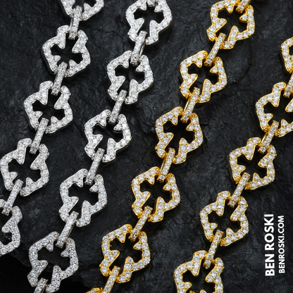Iced-Out Clover Link Necklace Sterling Silver, Gold & Rose Gold | VVS Moissanite | GRA Certified