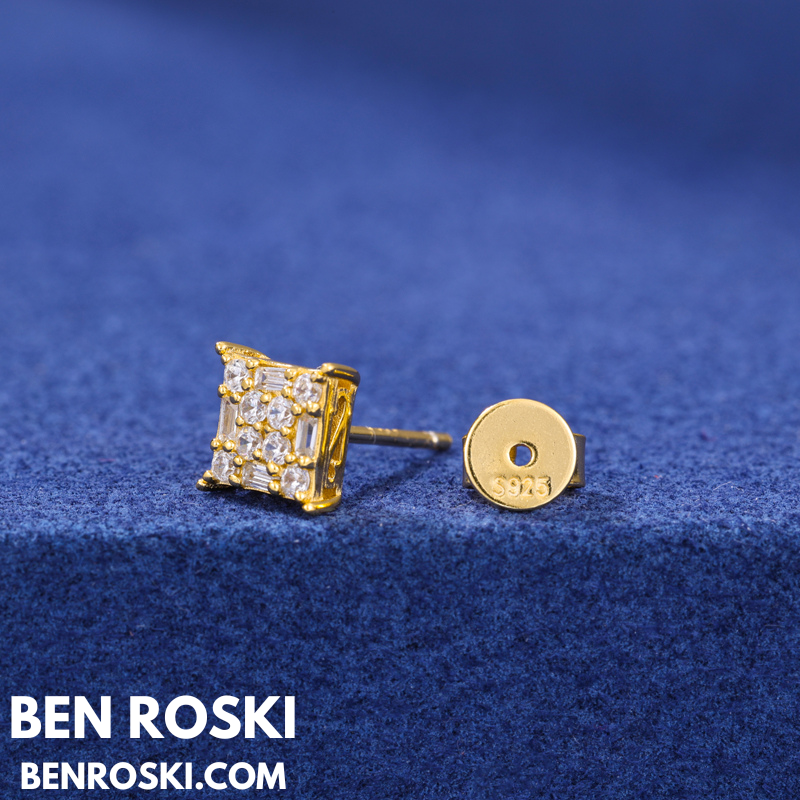 Square Cluster Stud Earrings Sterling Silver or Gold/Rose Gold Plated | VVS Moissanite | GRA Certified