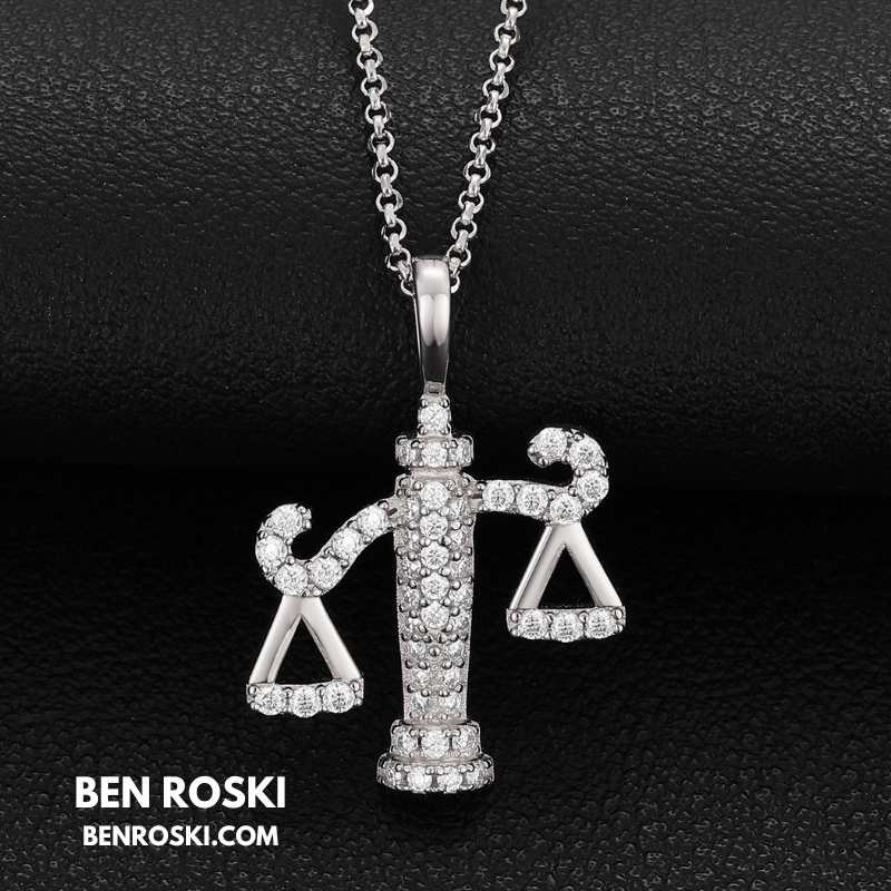 Scales of Justice Pendant Sterling Silver, Gold, or Rose Gold | VVS Moissanite | GRA Certified