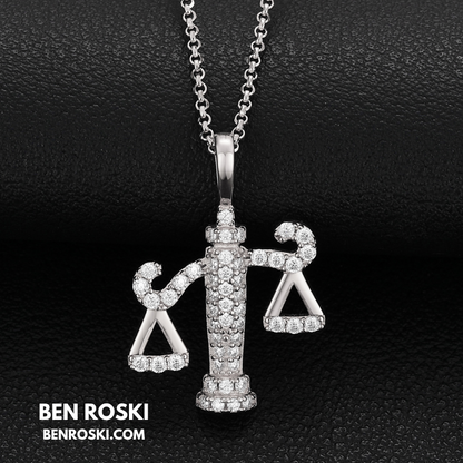 Scales of Justice Pendant Sterling Silver, Gold, or Rose Gold | VVS Moissanite | GRA Certified